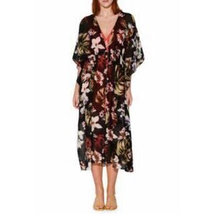 Walter Baker NWT Tulum Caftan Black Floral Swim Coverup Kimono One Size